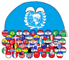 la ONU y sus miembros fundadores (banderas de 1945, exceptuando Bielorrusia y Ucrania, cada una con las banderas de los 50s).